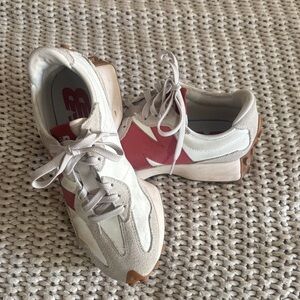New Balance Cream and Red 327 Athletic Shoes